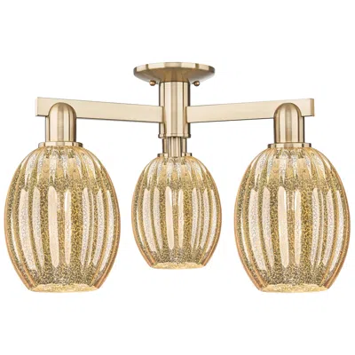 Innovations Lighting Preston 24"w 3 Light Champagne Semi-flush With Bulb Mercury Shade In Gold