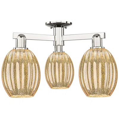 Innovations Lighting Preston 24"w 3 Light Polished Nickel Semi-flush With Bulb Mercury Shade In Gold