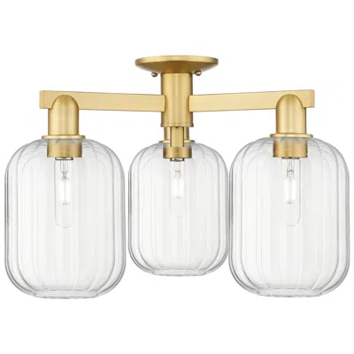 Innovations Lighting Preston 24"w 3 Light Satin Gold Semi-flush Mount With Clear Jar Shade