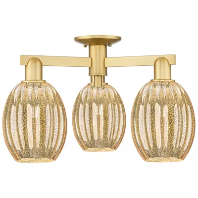 Innovations Lighting Preston 24"w 3 Light Satin Gold Semi-flush With Bulb Mercury Shade