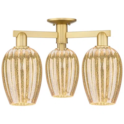 Innovations Lighting Preston 24"w 3 Light Satin Gold Semi-flush With Mercury Flute Shade