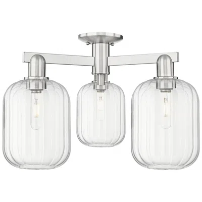 Innovations Lighting Preston 24"w 3 Light Satin Nickel Semi-flush W/ Clear Jar Shade