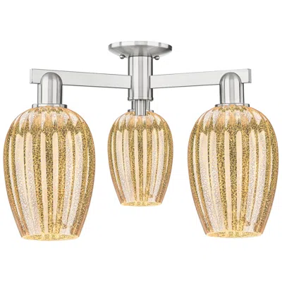 Innovations Lighting Preston 24"w 3 Light Satin Nickel Semi-flush W/ Mercury Flute Shade