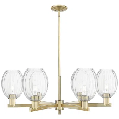 Innovations Lighting Preston 24"w 6 Light Antique Brass Stem Chandelier W/ Bell Clear Shade In Gold