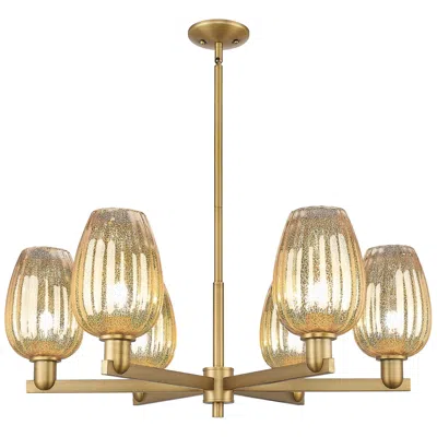 Innovations Lighting Preston 24"w 6 Light Brass Stem Chandelier W/ Flute Mercury Shade In Gold