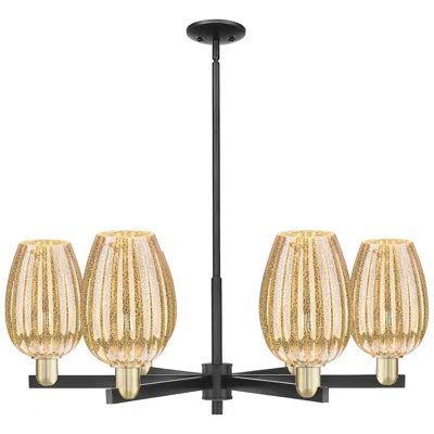 Innovations Lighting Preston 24"w 6-lt Black Brass Stem Chandelier W/ Flute Mercury Shade