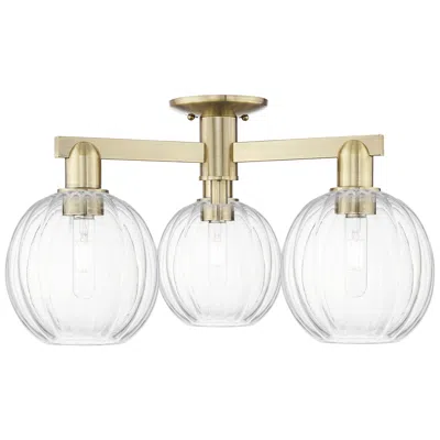 Innovations Lighting Preston 25"w 3 Light Antique Brass Semi-flush With Clear Globe Shade