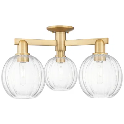 Innovations Lighting Preston 25"w 3 Light Brushed Brass Semi-flush With Clear Globe Shade