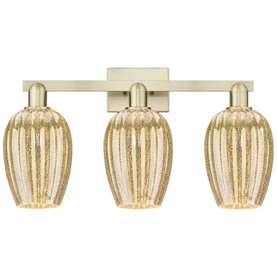 Innovations Lighting Preston 26"w 3 Light Antique Brass Bath Light W/ Flute Mercury Shade In Gold