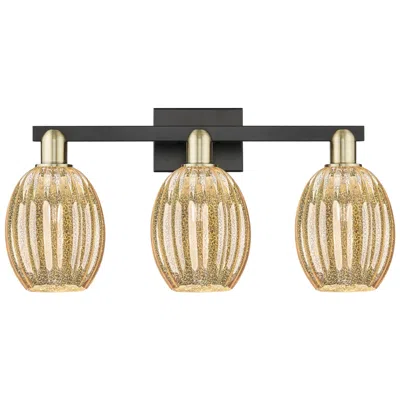 Innovations Lighting Preston 26"w 3 Light Black Brass Bath Light With Bell Mercury Shade In Gold