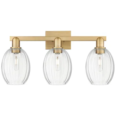 Innovations Lighting Preston 26"w 3 Light Brushed Brass Bath Light With Bell Clear Shade In Gold