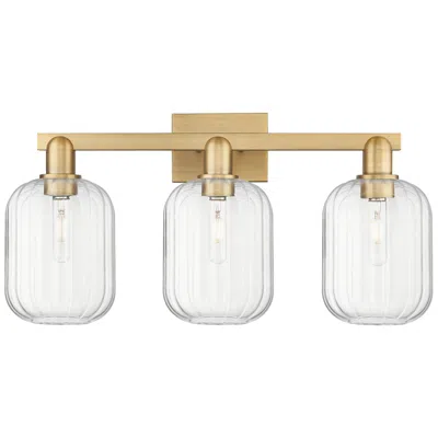 Innovations Lighting Preston 26"w 3 Light Brushed Brass Bath Light With Clear Jar Shade In Gold
