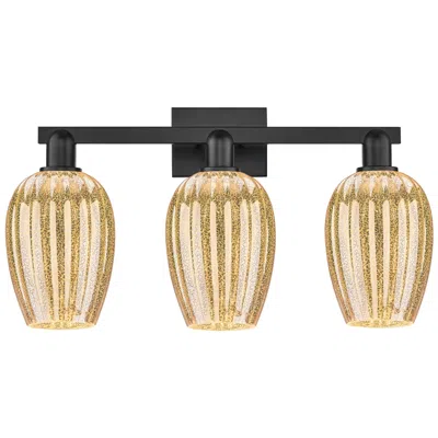 Innovations Lighting Preston 26"w 3 Light Matte Black Bath Light With Mercury Flute Shade