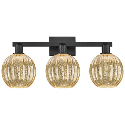 Innovations Lighting Preston 26"w 3 Light Matte Black Bath Light With Mercury Globe Shade