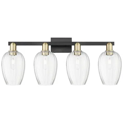 Innovations Lighting Preston 36"w 4 Light Black Brass Bath Light With Clear Flute Shade