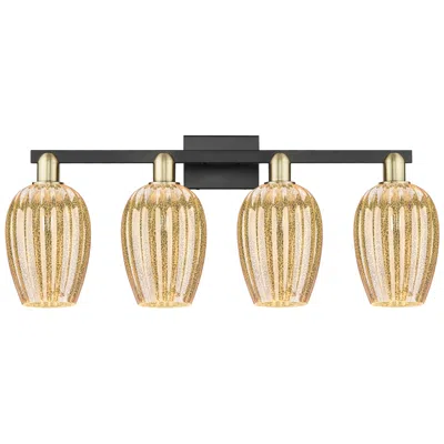 Innovations Lighting Preston 36"w 4 Light Black Brass Bath Light With Mercury Flute Shade