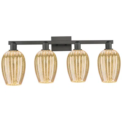 Innovations Lighting Preston 36"w 4 Light Matte Black Bath Light With Mercury Flute Shade