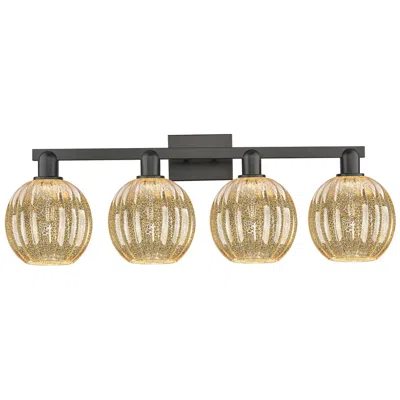 Innovations Lighting Preston 36"w 4 Light Matte Black Bath Light With Mercury Globe Shade