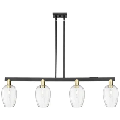 Innovations Lighting Preston 48"w 4 Light Black Brass Stem Island Light W/ Flute Clear Shade
