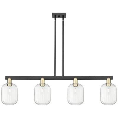 Innovations Lighting Preston 48"w 4 Light Black Brass Stem Island Light With Clear Jar Shade