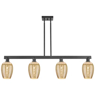 Innovations Lighting Preston 48"w 4 Light Black Stem Island Light W/ Flute Mercury Shade