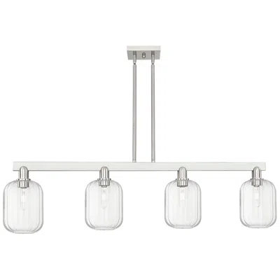 Innovations Lighting Preston 48"w 4 Light Satin Nickel Stem Island Light W/ Clear Jar Shade