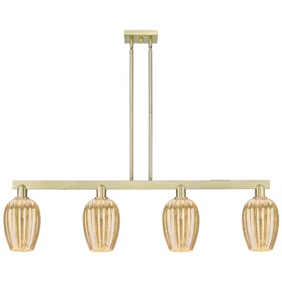 Innovations Lighting Preston 48"w 4-lt Antique Brass Stem Island-lt W/ Flute Mercury Shade