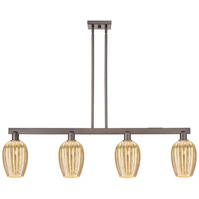 Innovations Lighting Preston 48"w 4-lt Oiled Bronze Stem Island-lt W/ Flute Mercury Shade