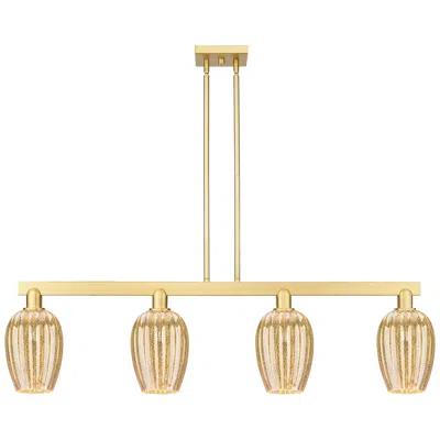 Innovations Lighting Preston 48"w 4-lt Satin Gold Stem Island-lt W/ Flute Mercury Shade