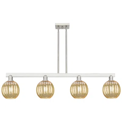 Innovations Lighting Preston 48"w 4-lt Satin Nickel Stem Island-lt W/ Mercury Globe Shade