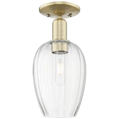 Innovations Lighting Preston 6" Wide Antique Brass Semi-flush Mount With Clear Flute Shade In Brown