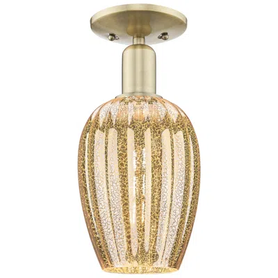 Innovations Lighting Preston 6" Wide Antique Brass Semi-flush Mount With Flute Mercury Shade