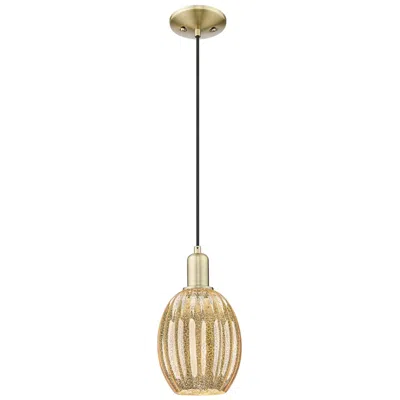 Innovations Lighting Preston 6"w Antique Brass Cord Hung Mini Pendant With Bell Mecury Shade