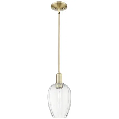 Innovations Lighting Preston 6"w Antique Brass Stem Hung Mini Pendant With Flute Clear Shade