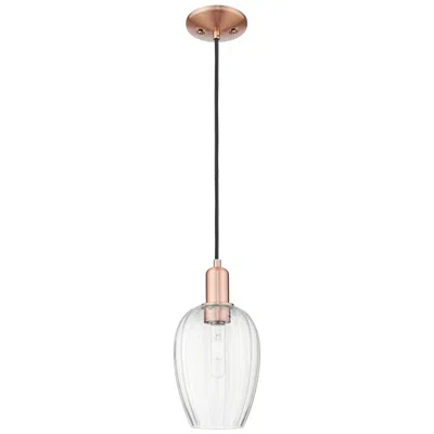 Innovations Lighting Preston 6"w Antique Copper Cord Mini Pendant With Flute Clear Shade