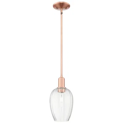 Innovations Lighting Preston 6"w Antique Copper Stem Mini Pendant With Flute Clear Shade In Pink