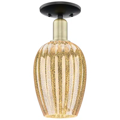 Innovations Lighting Preston 6"w Black Antique Brass Semi-flush With Mercury Flute Shade