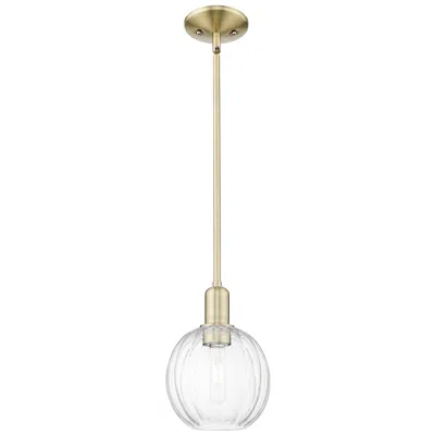 Innovations Lighting Preston 7"w Antique Brass Stem Hung Mini Pendant With Clear Globe Shade