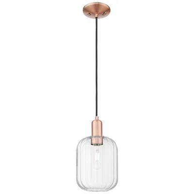 Innovations Lighting Preston 7"w Antique Copper Cord Hung Mini Pendant With Clear Jar Shade