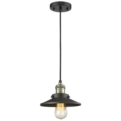 Innovations Lighting Railroad 8" Black Antique Brass Cord Hung Mini Pendant W/ Matte Black