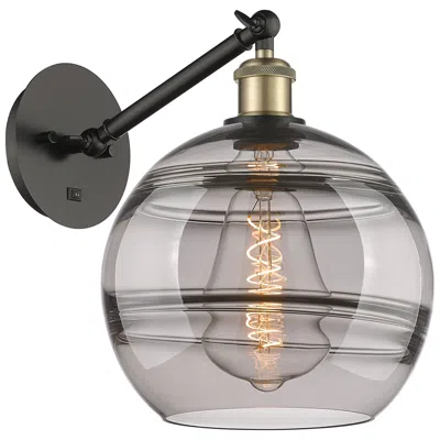 Innovations Lighting Rochester 12"h Black Antique Brass Adjustable Sconce W/ Light Smoke Shade