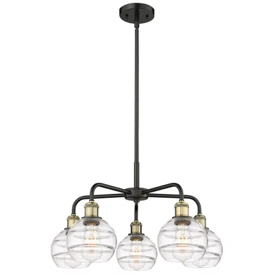 Innovations Lighting Rochester 23.88"w 5-light Black Brass Stem Chandelier W/ Clear Shade