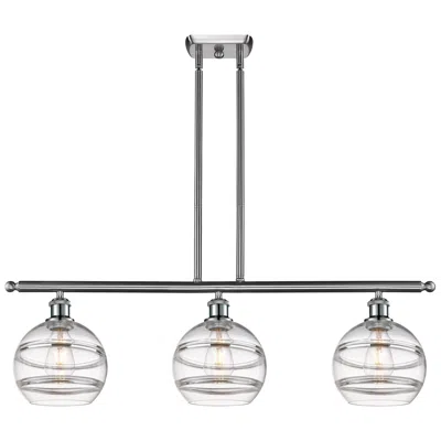 Innovations Lighting Rochester 36"w 3-light Satin Nickel Stem Island Light W/ 8" Clear In Silver