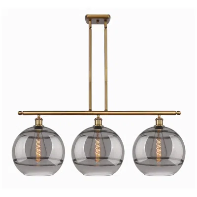 Innovations Lighting Rochester 38.5"w 3-light Brushed Brass Stem Island Light W/ Smoke Shad In Multi