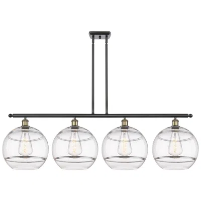 Innovations Lighting Rochester 50.25"w 4-light Black Brass Stem Island Light W/ Clear Shade