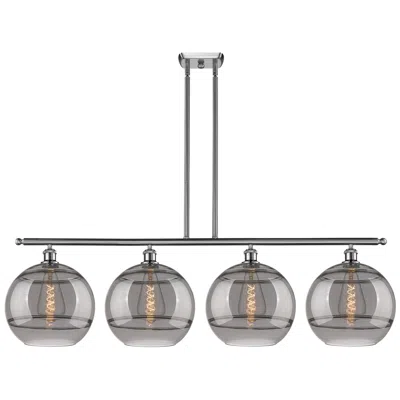 Innovations Lighting Rochester 50.25"w 4-light Satin Nickel Stem Island Light W/ Smoke Shad In Multi