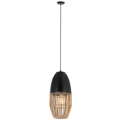 Innovations Lighting Sabal 8" Wide Matte Black Cord Hung Pendant With Natural Shade