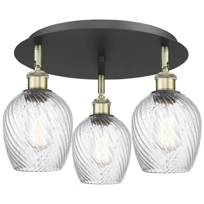 Innovations Lighting Salina 16.75"w 3 Light Black Brass Flush Mount W/ Spiral Fluted Glass