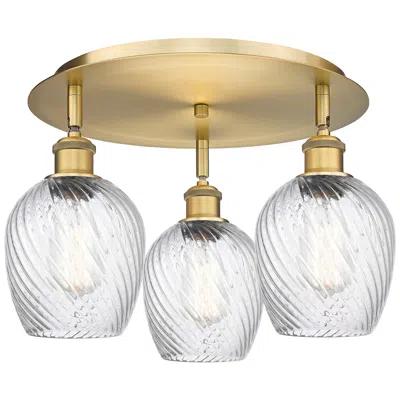 Innovations Lighting Salina 16.75"w 3 Light Brushed Brass Flush Mount W/ Spiral Fluted Shad