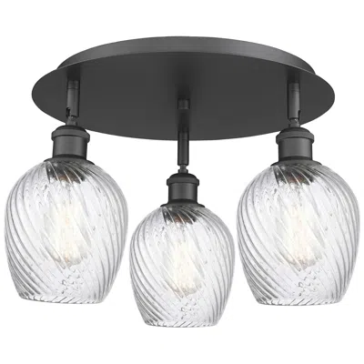 Innovations Lighting Salina 16.75"w 3 Light Matte Black Flush Mount W/ Spiral Fluted Glass